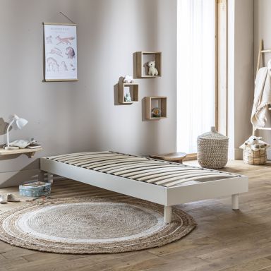 Sommier kit en bois massif blanc cassé 90x190