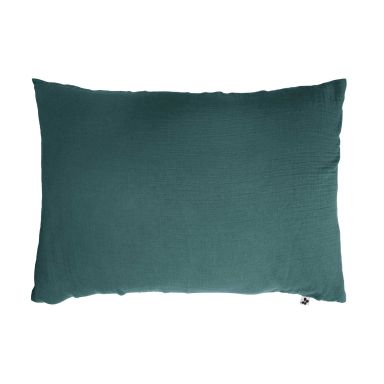 Taie d'oreiller double gaze de coton bleu canard 50x70 cm FOND BLANC