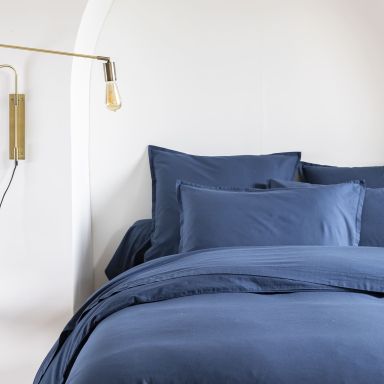 Lot de 2 taies d'oreiller coton lavé - SOMEO bleu marine 50x70