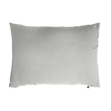 Taie d'oreiller double gaze de coton gris 50x70 cm FOND BLANC