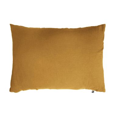 Taie d'oreiller double gaze de coton jaune safran 50x70 cm FOND BLANC
