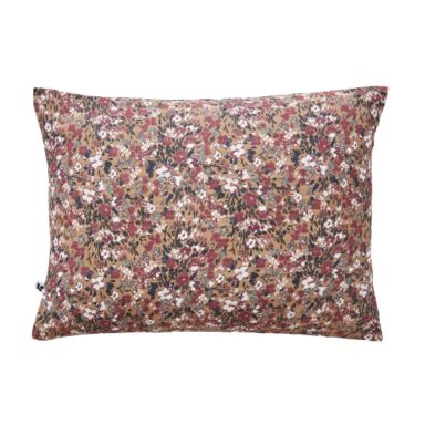 Taie d'oreiller gaze de coton imprimé floral marron 50x70