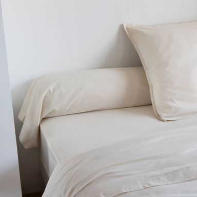 Taie de traversin coton lavé - SOMEO Beige 90 cm