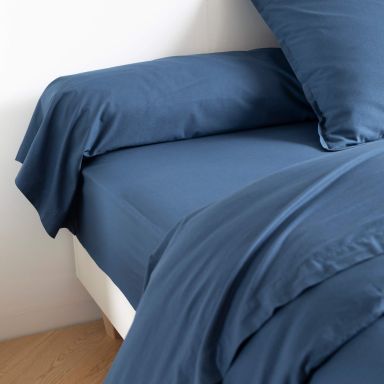 Taie de traversin coton lavé - SOMEO Bleu marine 90 cm