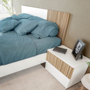 Tête de lit réversible avec 2 chevets - blanc et bois naturel