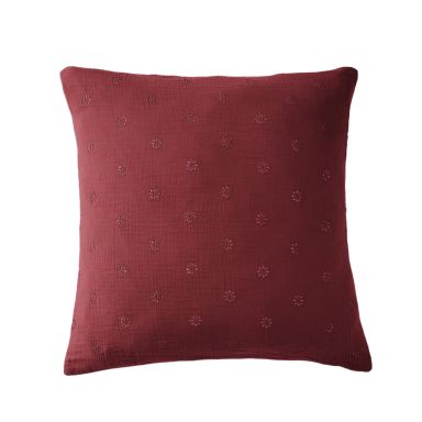 Taie d'oreiller brodée double gaze de coton bordeaux 60x60 cm