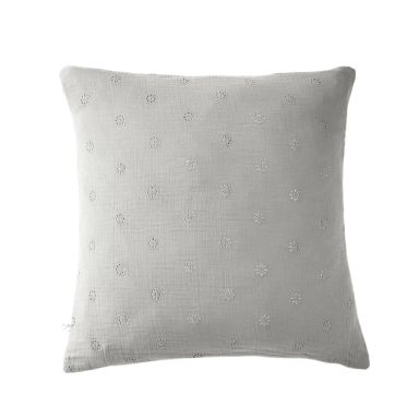 Taie d'oreiller brodée double gaze de coton gris 60x60 cm