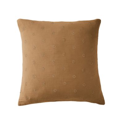 Taie d'oreiller brodée double gaze de coton marron 60x60 cm