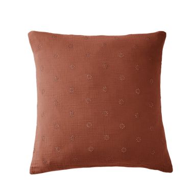 Taie d'oreiller brodée double gaze de coton orange terracotta 60x60 cm