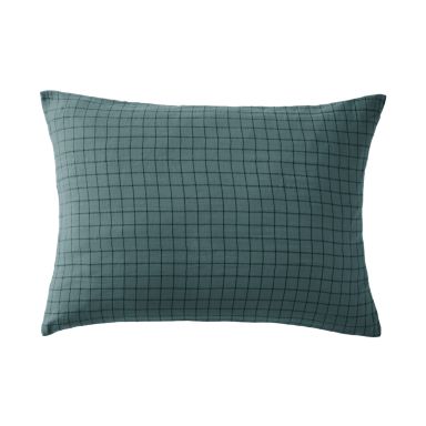 Taie d'oreiller à carreaux double gaze de coton bleu canard