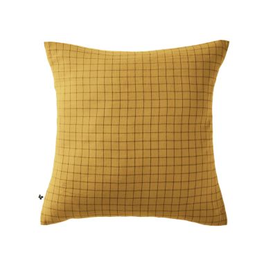 Taie d'oreiller à carreaux double gaze de coton jaune