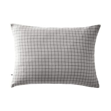 Taie d'oreiller à carreaux double gaze de coton gris 50x70