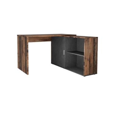 Bureau d'angle 1 porte coulissante et niches de rangement en bois old style foncé et matera - BU13033-4