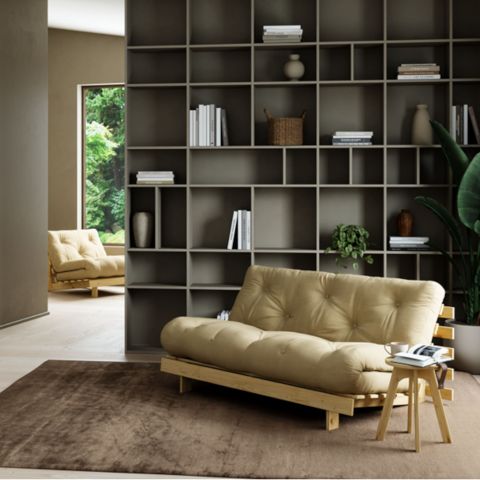 Canapé convertible ROOTS en pin massif naturel avec matelas futon