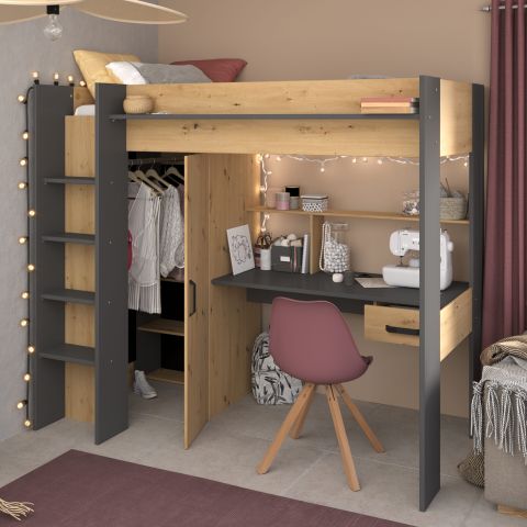 Lit mezzanine avec armoire et bureau