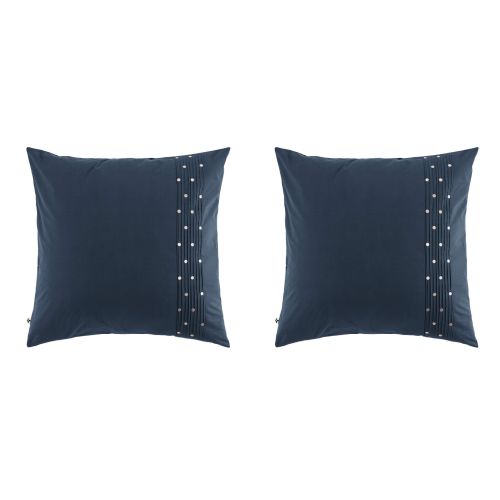 Lot de 2 taies d'oreiller brodées plis religieuses marine