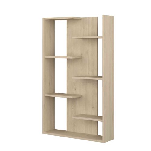 Bibliothèque 7 étagères en quinconce en bois imitation chêne clair - BI9045