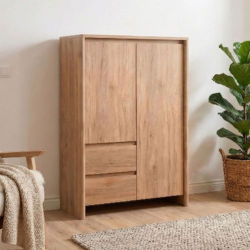 Armoire bois porte et tiroir au design épuré dans une chambre moderne et lumineuse