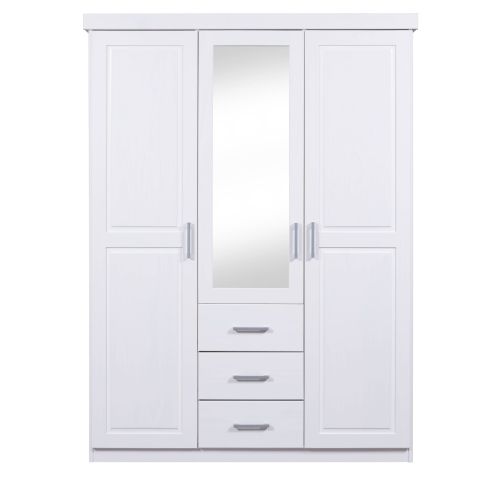 Armoire 3 portes 3 tiroirs en bois massif avec miroir - AR12045