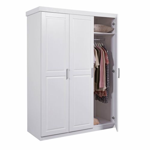 Armoire 3 portes en bois massif blanc laqué - AR12023
