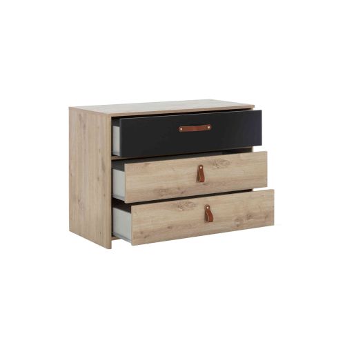 Commode enfant 3 tiroirs en bois imitation chêne clair et noir - CO5051