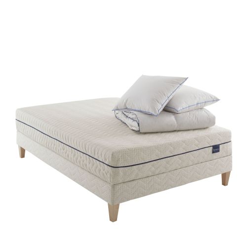 Ensemble matelas naturel ressorts et latex naturel, sommier, pieds, couette et oreiller Aube 600 - SOMEO