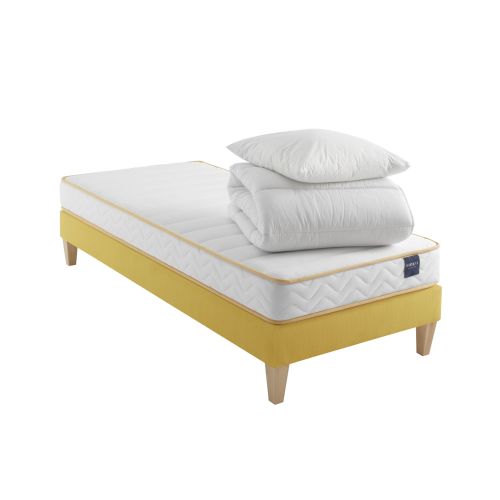 Ensemble matelas mousse, sommier, pieds, couette et oreiller Aurore 300 - SOMEO