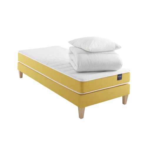 Ensemble matelas mousse, sommier, pieds, couette et oreiller Aurore 400 - SOMEO