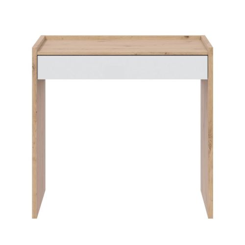 Bureau chambre adulte bois naturel tiroir blanc de face fond blanc