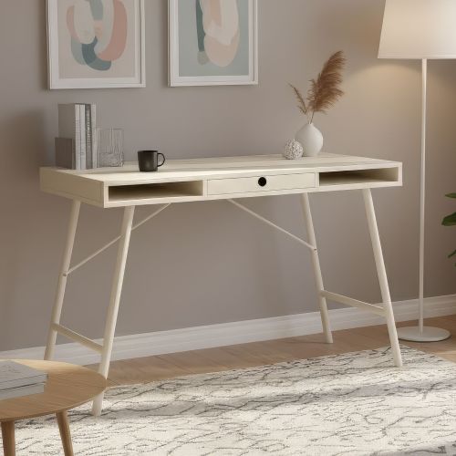 Bureau bois et métal niche tiroir installé dans une décoration moderne et lumineuse