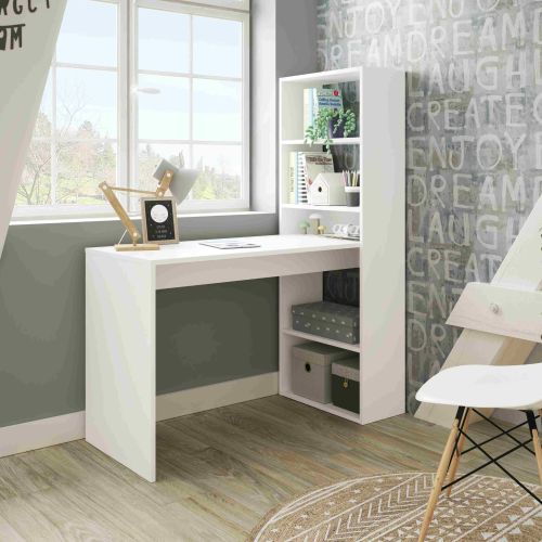 Bureau réversible avec étagère 4 niveaux chambre adulte blanc
