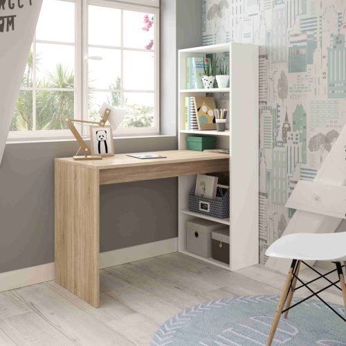 Bureau réversible avec étagère 4 niveaux chambre adulte bois naturel