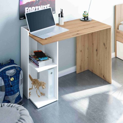 Bureau réversible chambre adulte bois naturel ambiance vers droite