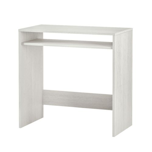Bureau en bois blanc minimaliste avec niche de rangement sur fond blanc