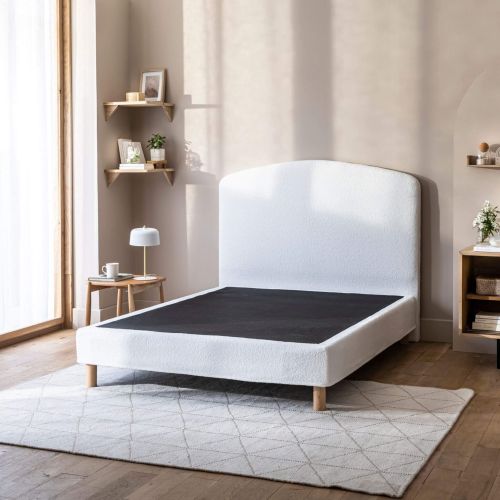 Pack tête de lit et cache-sommier bouclette 160 cm blanc