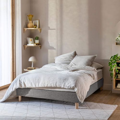 Cache-sommier bouclette intégral gris foncé 140x190