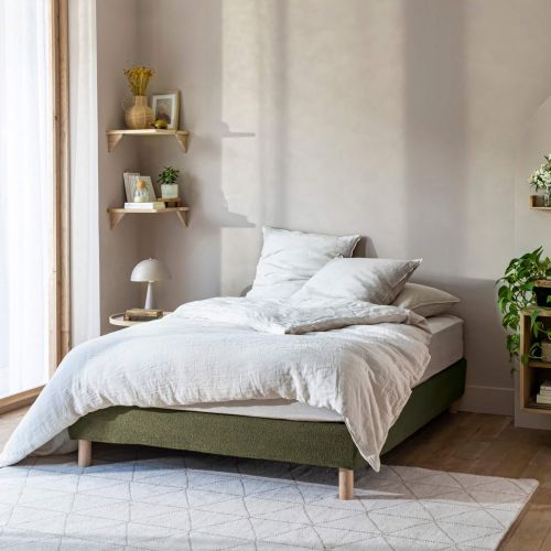 Cache-sommier bouclette intégral kaki 160x200