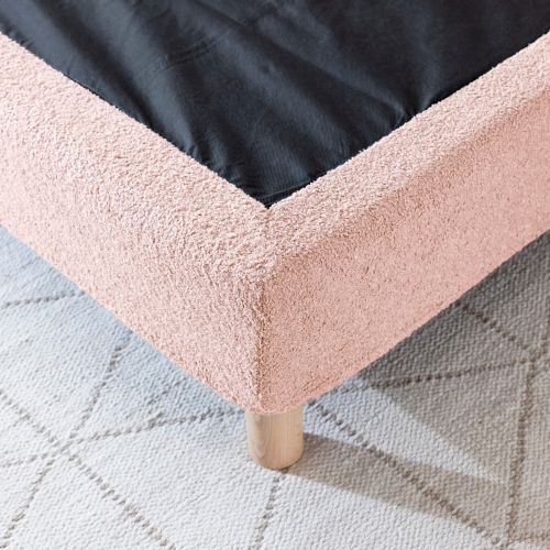 Cache-sommier bouclette intégral rose 90x190