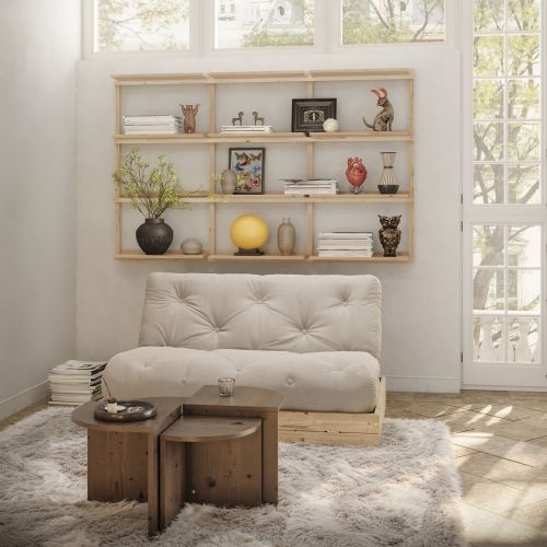 Canapé convertible en pin massif avec futon FLIP ambiance position assise  