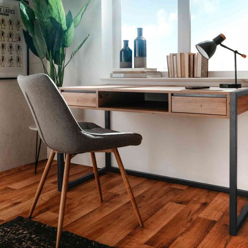 Bureau 2 tiroirs en bois imitation chêne - BU7109