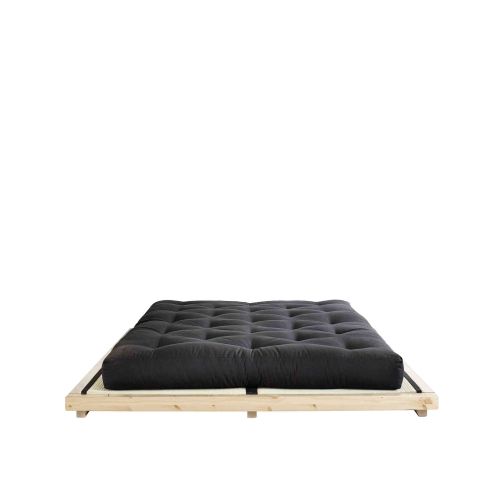 Ensemble lit futon style japonais naturel + tatami + matelas futon noir