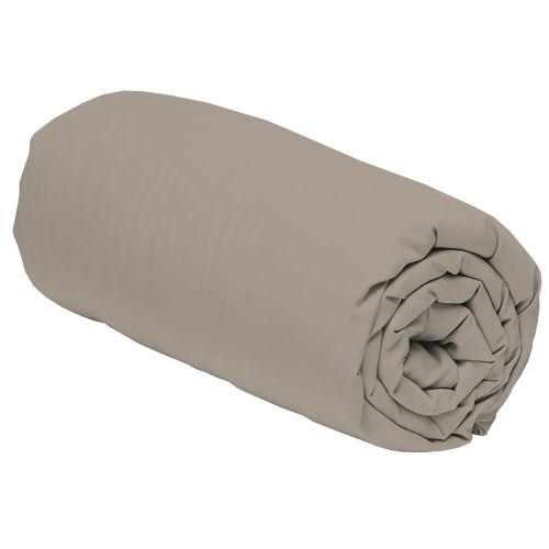 Drap housse coton 57 fils taupe sur fond blanc