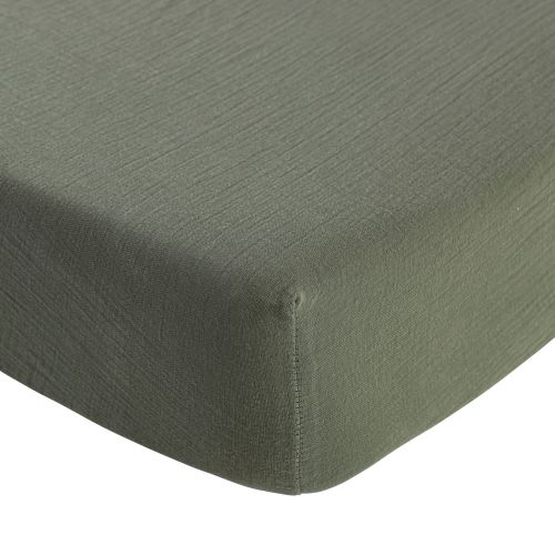 Drap housse bébé gaze de coton kaki Terre de Nuit NOA fond blanc