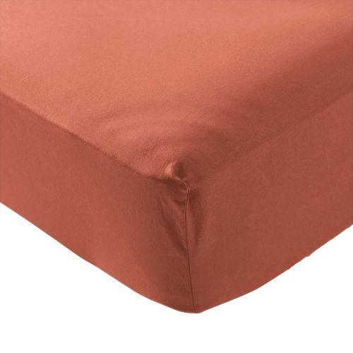 Drap housse coton lavé bonnet 40 cm - SOMEO Terracotta 160x200