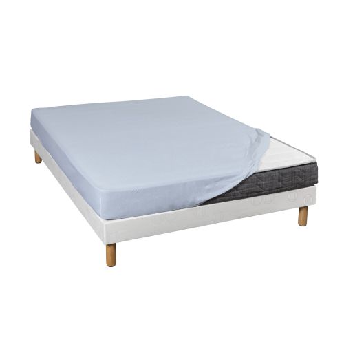 Drap housse bleu jersey coton Lycra Tencel 90x190 à 110x220