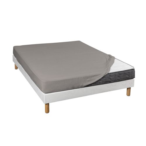 Drap housse gris très élastique et extensible grâce au mélange coton et lycra pour un ajustement parfait.