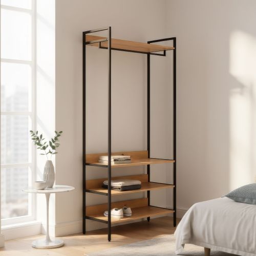 Étagère haute de rangement du dressing bois et métal pour accessoires et décoration
