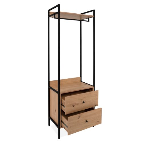 Dressing ouvert bois et métal structure noire robuste et finition mélaminée aspect soigné