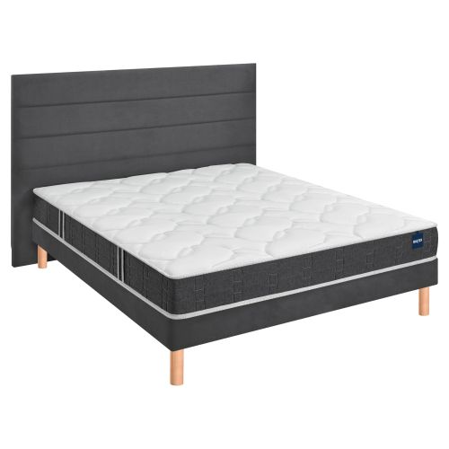 Ensemble matelas Bultex nano et mousse bodysoft Essential, sommier Vigoroso gris fumé et pieds
