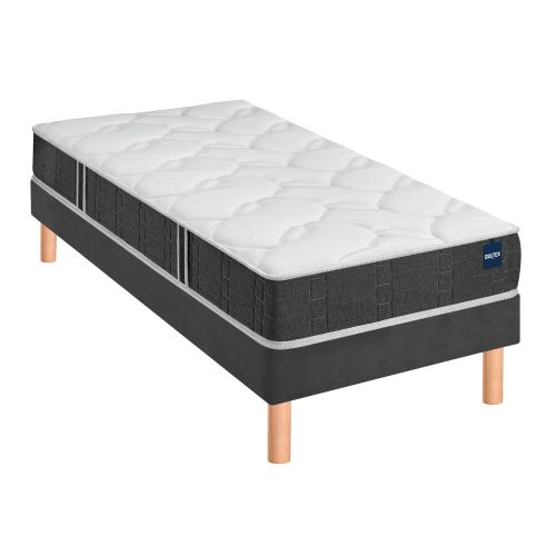Ensemble matelas Bultex nano et mousse bodysoft Essential, sommier Vigoroso gris fumé et pieds